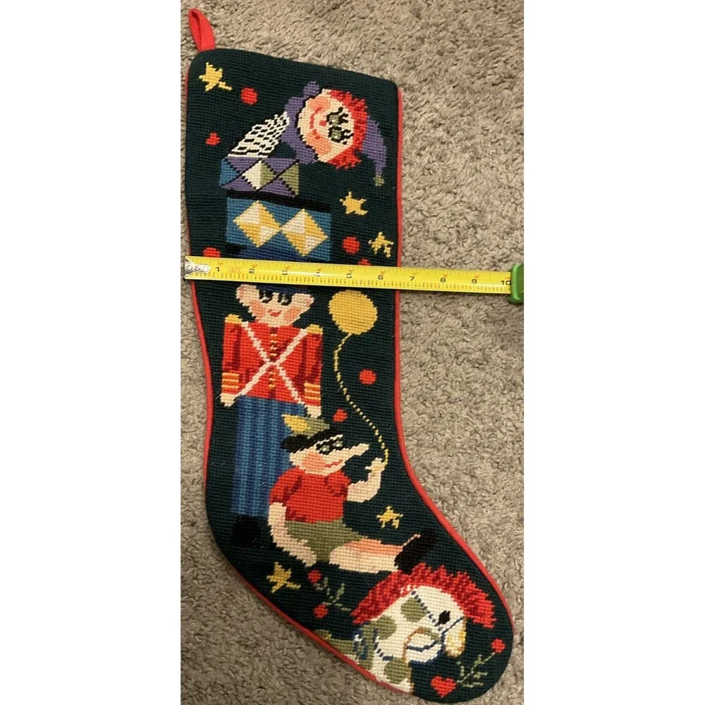 Vtg Christmas Jack-in-the Box, Toys. Soldier Stocking Handmade Green Needlepoint